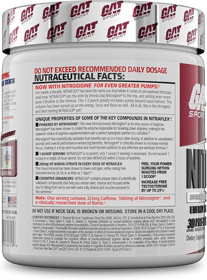 GAT SPORT Nitraflex Advanced Pre-Workout Powder, Increases Blood Flow, Boosts Strength and Energy, Improves Exercise Performance (Black Cherry, 30 Servings)