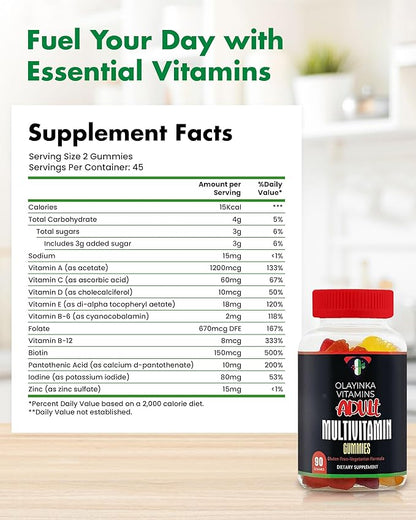 Multivitamin for Women & Men – High Potency, Vegetarian Immune Support Supplement with Vitamin D, Vitamin C, Iodine & Zinc – Multivitamin Gummies for Adults, 90 Count