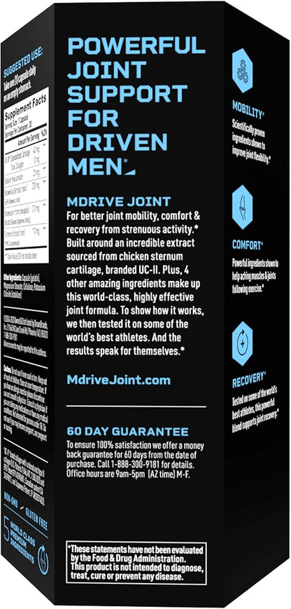 Mdrive Joint Support Supplement for Men - Supports Healthy Joint Function, Flexibility, Comfort & Mobility - Features UC-II Collagen, Turmeric Curcumin & Sodium Hyaluronate from Hyaluronic Acid, 30ct