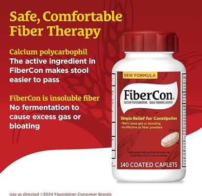 Fibercon (Caplets) Fiber Therapy for Regularity with Calcium Polycarbophil, 140 Count