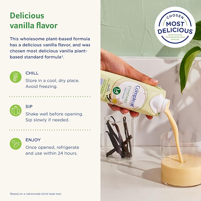 Compleat Standard 1.4 Plant-Based Vanilla Nutrition Shake - 18g Protein, 29 Vitamins & Minerals - Vegan Tube Feeding Formula - 8.45 Fl Oz (Pack of 24)