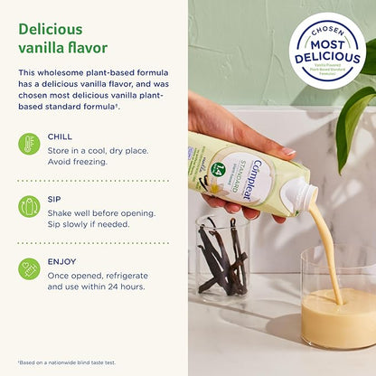 Compleat Standard 1.4 Plant-Based Vanilla Nutrition Shake - 18g Protein, 29 Vitamins & Minerals - Vegan Tube Feeding Formula - 8.45 Fl Oz (Pack of 12)