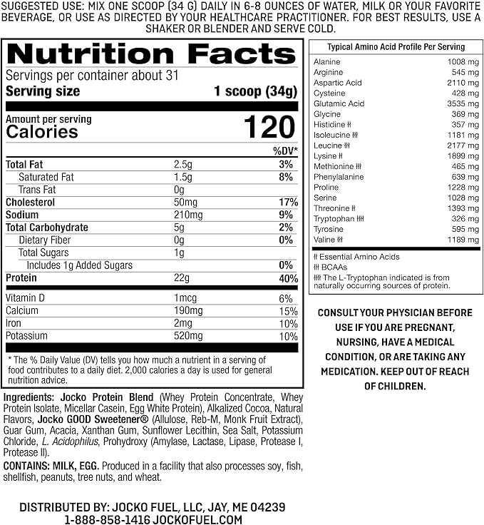 Jocko Mölk Whey Protein Powder 22g Protein - Sugar Free Monk Fruit Blend - Muscle Recovery & Growth, Packaging May Vary (31 Servings, Chocolate Milkshake)