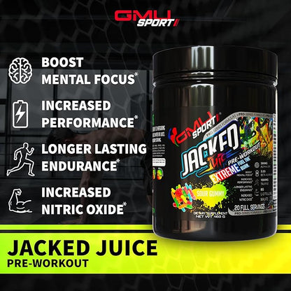 GMU SPORT Jacked Juice Pre-Workout Powder - High Energy, Explosive Pump & Focus Pre Workout Powder for Men & Women 8g Citrulline Malate, Creatine, Beta Alanine, B-Vitamin Boost - 40 Servings