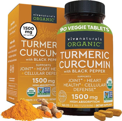 Organic Turmeric Supplement 1500 mg - Turmeric Pills for Joint Support and Cellular Defense - Turmeric Curcumin with Black Pepper for Increased Absorption - High Potency Turmeric Curcumin Supplement