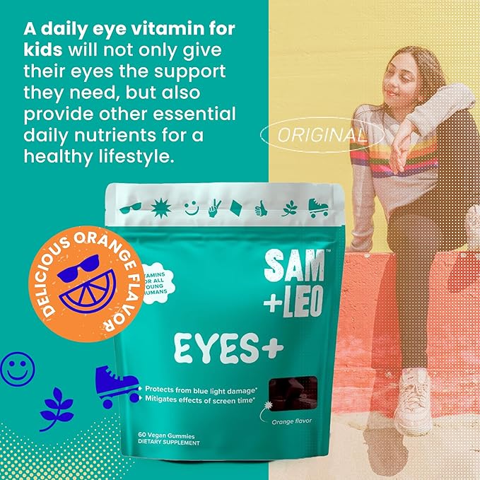 EYES+ Kids Gummy Vitamins - All Natural, Vegan Eye Vitamins for Kids & Teens - Vitamin A, Zinc, Lutein and Zeaxathin Gummies - Orange Flavor - 60/ct