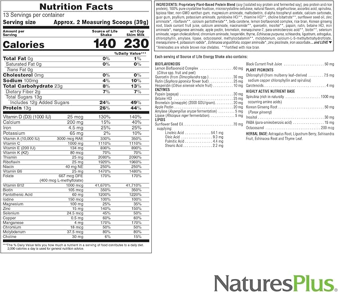 Natures Plus Source of Life Energy Shake, Creamy Granola - 2.2 lbs, Pack of 2 - Provides 13g Complete Protein, Vitamins & Minerals - Non-GMO, Gluten Free, Vegetarian - 52 Total Servings