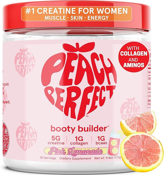 Creatine Monohydrate Powder, Pink Lemonade, Glute Builder Creatine for Women with Collagen, BCAAs, 5g Vegan Micronized Creatine per Serving, for Energy, Muscle Support, 30 Servings