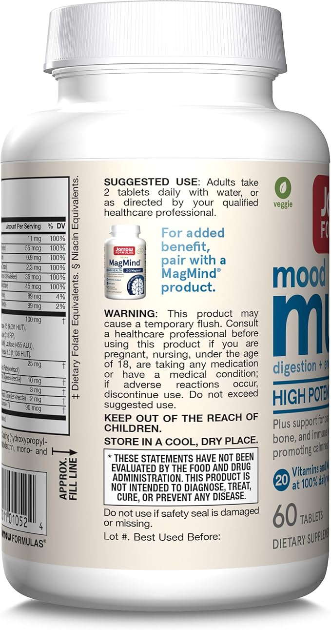 Jarrow Formulas Multi+ Mood Multivitamins for Occasional Stress Resistance, 60 Tablets, 30 Day Supply