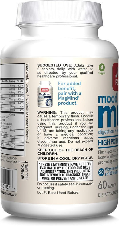 Jarrow Formulas Multi+ Mood Multivitamins for Occasional Stress Resistance, 60 Tablets, 30 Day Supply