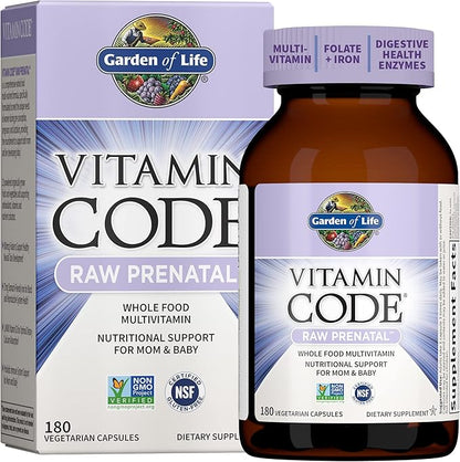 Prenatal Multivitamin for Women from Whole Foods with Biotin, Iron & Folate not Folic Acid, Probiotics for Immune Support - Vitamin Code Raw by Garden of Life - Pregnancy Must Haves - 180 capsules