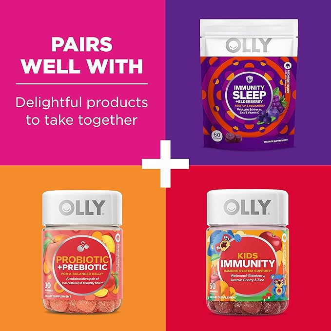 OLLY Immunity Gummy, Immune Support, Elderberry, Zinc, Vitamin C, Supplement, Berry Flavor, 15 Day Supply - 45 Count