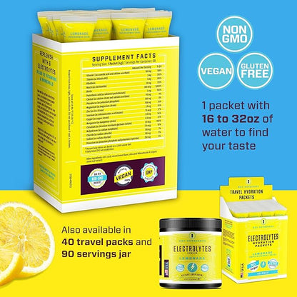 KEY NUTRIENTS Electrolytes Powder Packets - Refreshing Lemonade 20 Pack Hydration Packets - Travel Hydration Powder - Made in USA - No Sugar, No Calories, Gluten Free