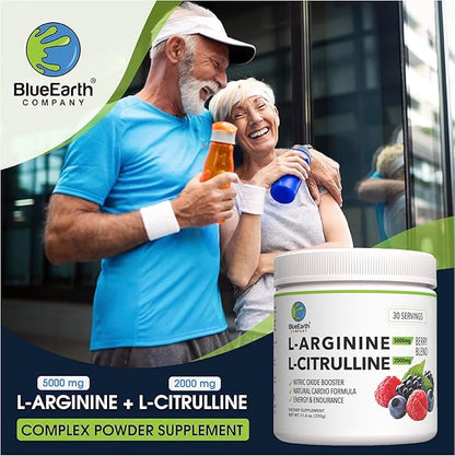 L-Arginine 5000mg + L-Citrulline 2000mg Complex Powder Supplement - Nitric Oxide Booster - Heart Health, Blood Flow, Energy & Endurance - 30 Servings (Berry Blend)