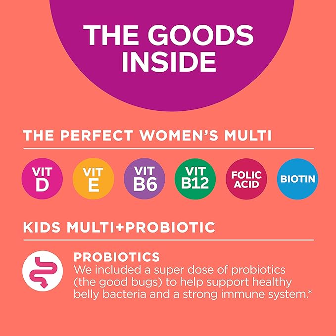 OLLY The Perfect Women's Multi and Kid's Multi +Probiotic Family Pack Gummies, 2 Count, Chewable Supplement