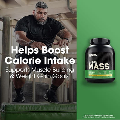 Optimum Nutrition Serious Mass, Weight Gainer Protein Powder, Mass Gainer, Vitamin C and Zinc for Immune Support, Creatine, Banana, 6 Pound (Packaging May Vary)