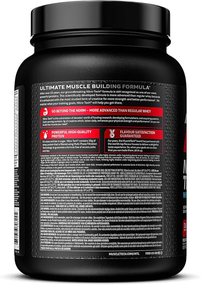 Muscletech Whey Protein Powder (Milk Chocolate, 2.2 Pound) - Nitro-Tech Muscle Building Formula with Whey Protein Isolate & Peptides - 30g of Protein, 3g of Creatine & 6.6g of BCAA