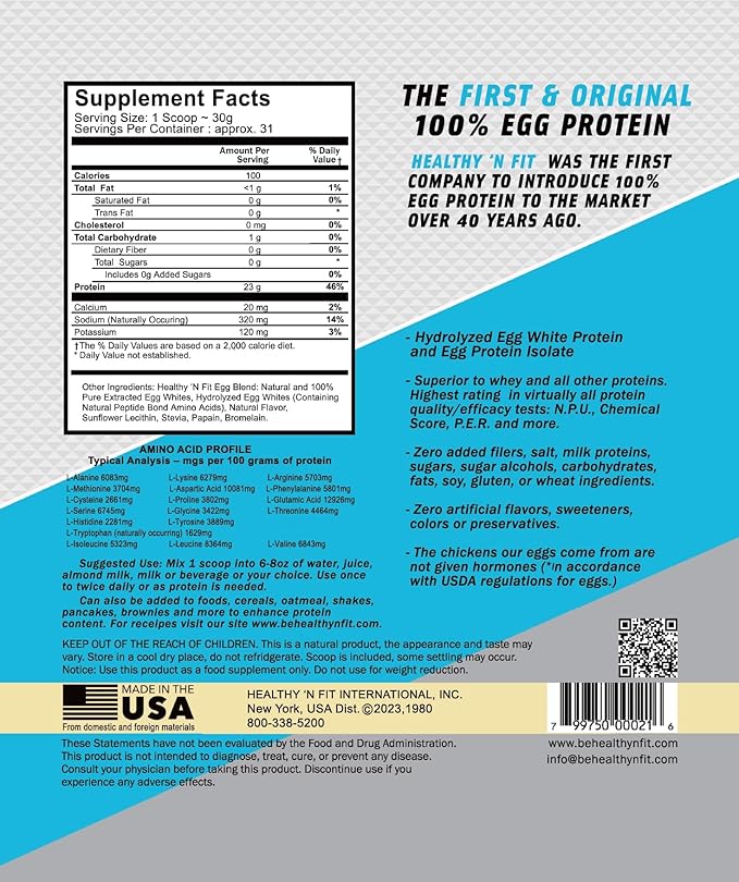 Healthy 'N Fit 100% Egg Protein- Vanilla Ice Cream (2lb): 100% Egg White Protein Plus Natural Peptides. Pure, All Naturally Sweetened Protein