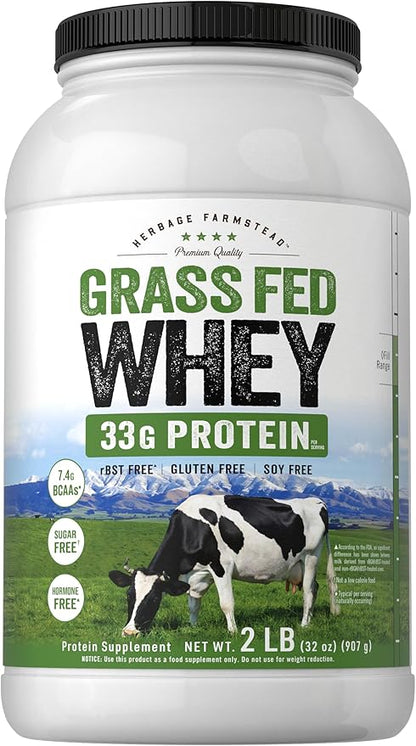 Carlyle Grass Fed Whey Protein Powder | 2lb | 33g of Protein Per Serving | Unflavored | Sugar and Hormone Free | Non-GMO and Gluten Free Supplement | by Herbage Farmstead