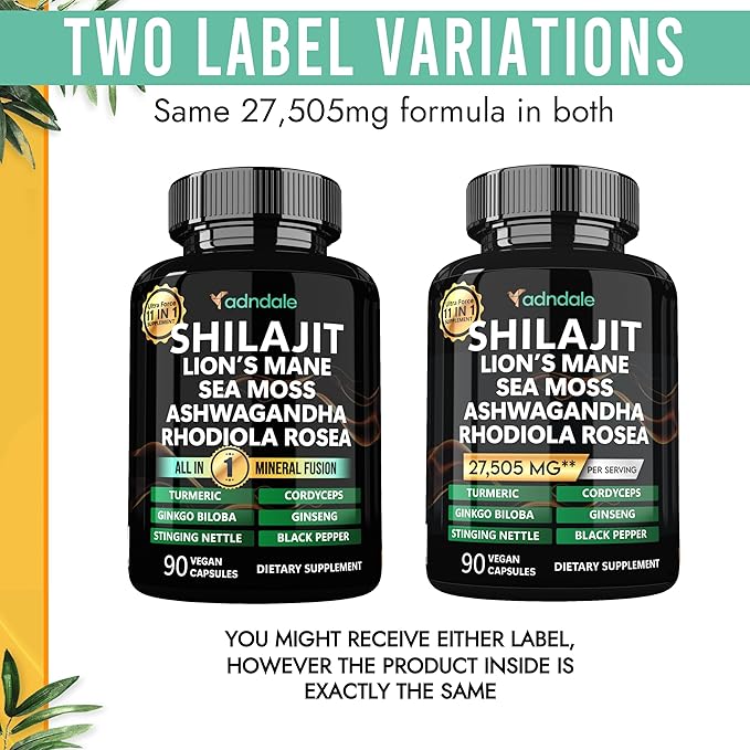 Shilajit for Men 11-in-1 Pure Himalayan Organic Shilajit Capsules with Sea Moss Ashwagandha Rhodiola Rosea Panax Ginseng Turmeric Lion’s Mane Ginkgo. Shilajit Capsules for Women.