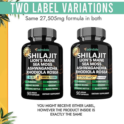 Shilajit for Men 11-in-1 Pure Himalayan Organic Shilajit Capsules with Sea Moss Ashwagandha Rhodiola Rosea Panax Ginseng Turmeric Lion’s Mane Ginkgo. Shilajit Capsules for Women.