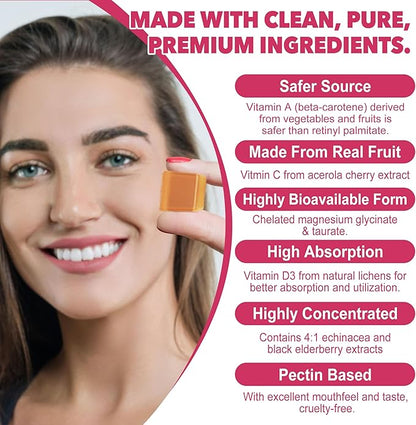 Multivitamin Gummies Daily Immunity Booster, Natural Herbal Elderberry, Echinacea, Turmericm, Vitamin A C, D3 5000IU, E, Zinc, Selenium, Magnesium Support Immune, Cellular Health & Bone Strong, 2 Pack