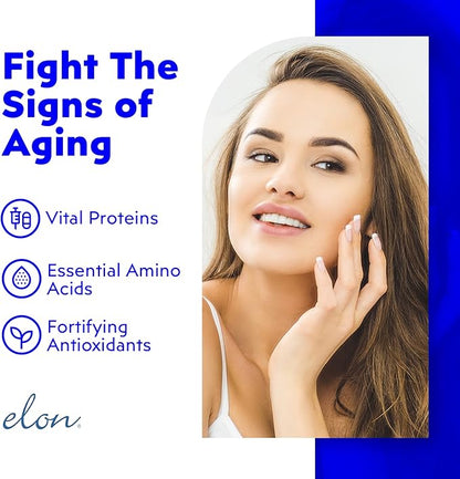 Elon Skin Anew with Hydrolyzed Collagen & Hyaluronic Acid & Antioxidants | Hydrating & Anti Aging Skin Supplement for Vibrant Skin Health (90 Capsules)