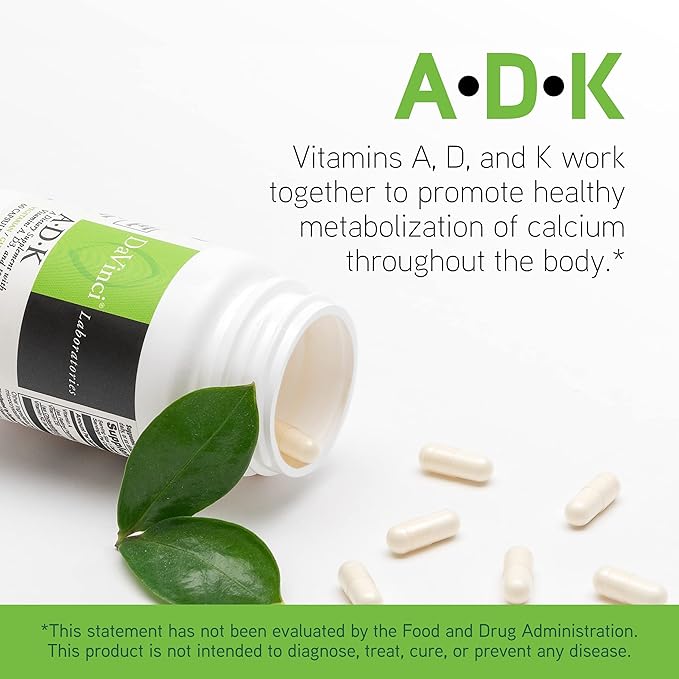 DAVINCI Labs ADK - Helps Support Bone, Heart & Immune Health* - Dietary Supplement with Vitamins A, D3 & K2 (as MK-7) - Vegetarian, Gluten Free & Soy Free - 60 Capsules