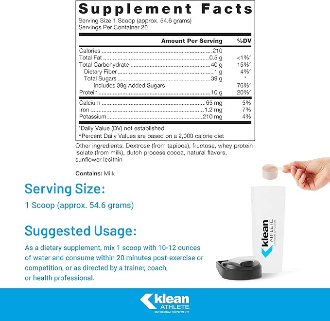 Klean ATHLETE Klean Recovery | Optimizes Muscle Recovery After Exercise | NSF Certified for Sport | 38.5 Ounces | Milk Chocolate Flavor