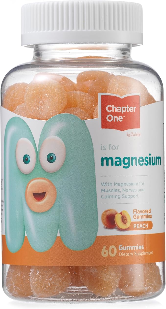 Chapter One Magnesium Gummies, Great Tasting Magnesium for Kids, Calm Kids Magnesium, Magnesium Gummies for Women and Men, Certified Kosher (Peach)