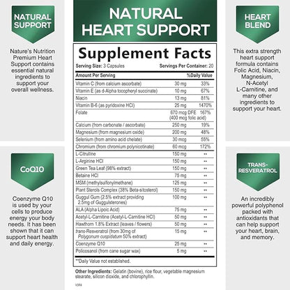 Heart Supplements for Men & Women, 1650mg for Heart Health Support with CoQ10, Hawthorn, Plant Sterol & More, Heart Vitamins & Extracts to Support Nitric Oxide & Energy Production - 60 Capsules