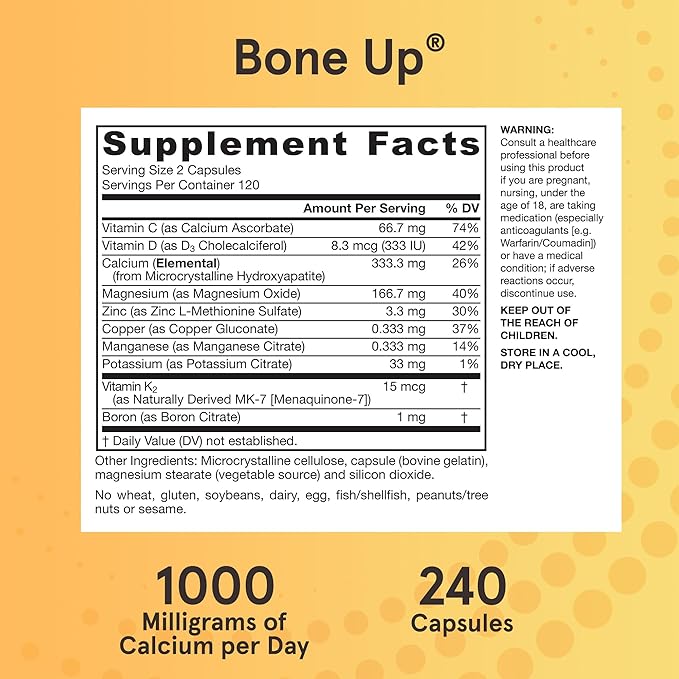 Jarrow Formulas BoneUp for Bone Density and Skeletal Nutrition, Includes Vitamin D3, K2 (as MK-7) and Calcium, 240 Capsules