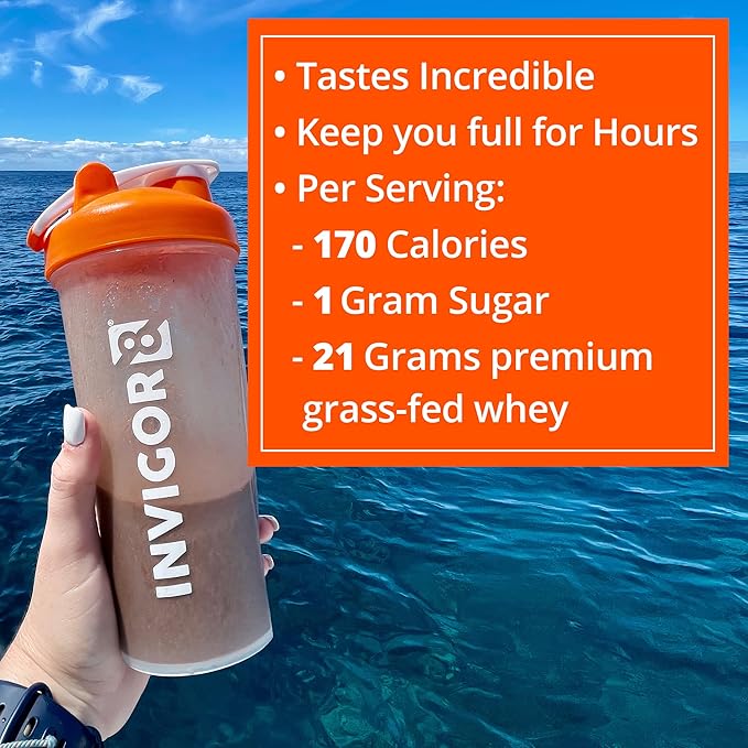 INVIGOR8 Superfood Grass Fed Whey Protein Isolate Shake Chocolate Brownie Gluten-Free and Non GMO Meal Replacement with Probiotics and Omega 3 (645g)