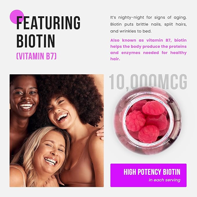 NutraChamps Sugar Free Biotin Gummies 10000mcg [High Potency] - Healthy Hair, Skin & Nails for Women, Men & Kids - 5000mcg in Each Gummy - Vegan, Non-GMO, Hair Health Vitamins Supplement - Raspberry