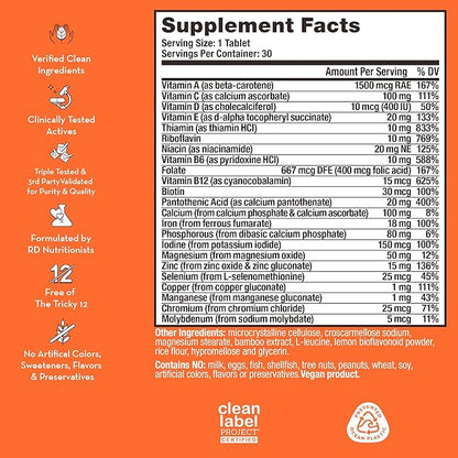 HUM Base Control - Daily Women's Multivitamin & Minerals w/B Complex, Vitamin C, 22 Micro-Nutrients + Iron & Biotin to Support Pre-Menopause Women - Non-GMO & Gluten-Free (30 Tablets)