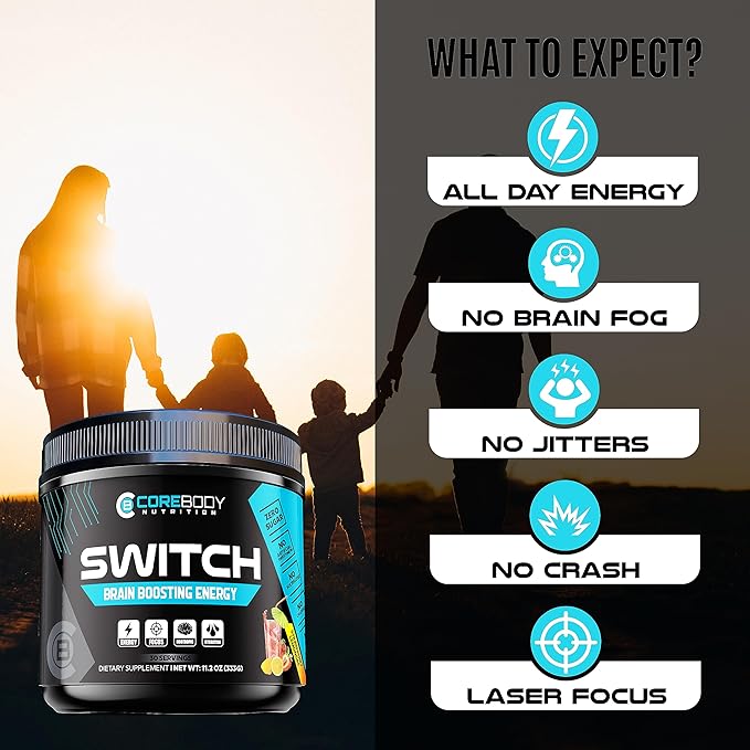 Switch, Brain Boosting Nootropic Energy Supplement, Increase Mental Focus & Cognitive Function, Enhances Mood & Memory, Alpha GPC, Ashwagandha, Sugar Free Energy Powder-Keto