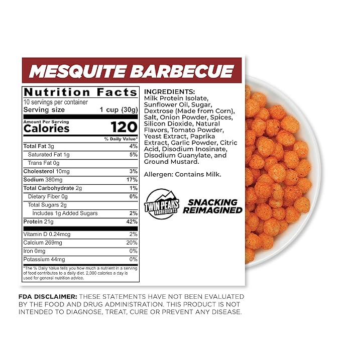 Twin Peaks Low Carb, Keto Friendly Protein Puffs, Mesquite Barbecue (300g, 21g Protein, 2g Carbs)