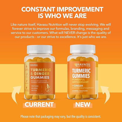 Turmeric Gummies With Ginger - Turmeric Supplement With Ginger Root Extract - Ginger Chews with Turmeric Curcumin for Immune Support and Joint Health - Peach Flavor - 60 Turmeric and Ginger Gummies