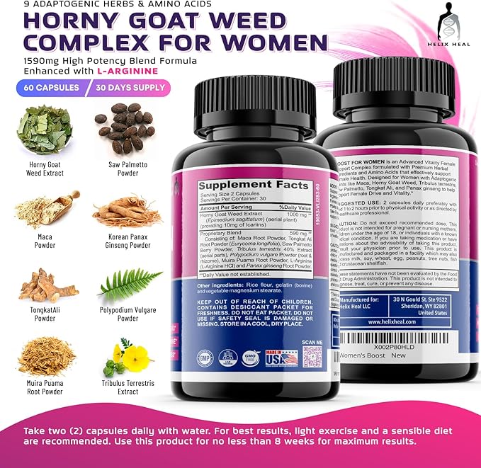 Female Libido Booster for Women Fast Acting - Supplements for Women, Hornygoatweed Women, Boost Desire Pills for Women with Maca Root, Tribulus Terrestris and Ginseng (60 ct)
