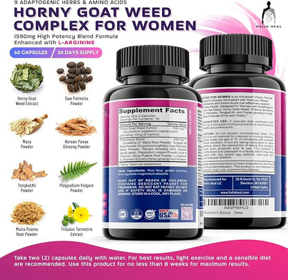 Female Libido Booster for Women Fast Acting - Supplements for Women, Hornygoatweed Women, Boost Desire Pills for Women with Maca Root, Tribulus Terrestris and Ginseng (60 ct)