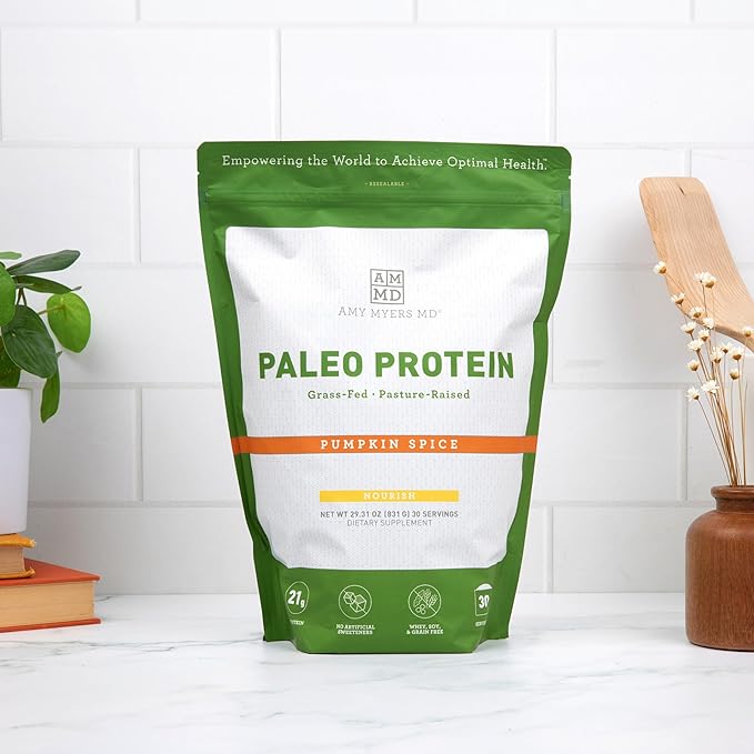 Amy Myers MD Pure Paleo Protein Powder - Clean Grass Fed Pasture Raised Protein - Hormone Free, Non-GMO, Gluten & Dairy Free - Perfect for Keto and Paleo- 29.31 Oz - Pumpkin Spice