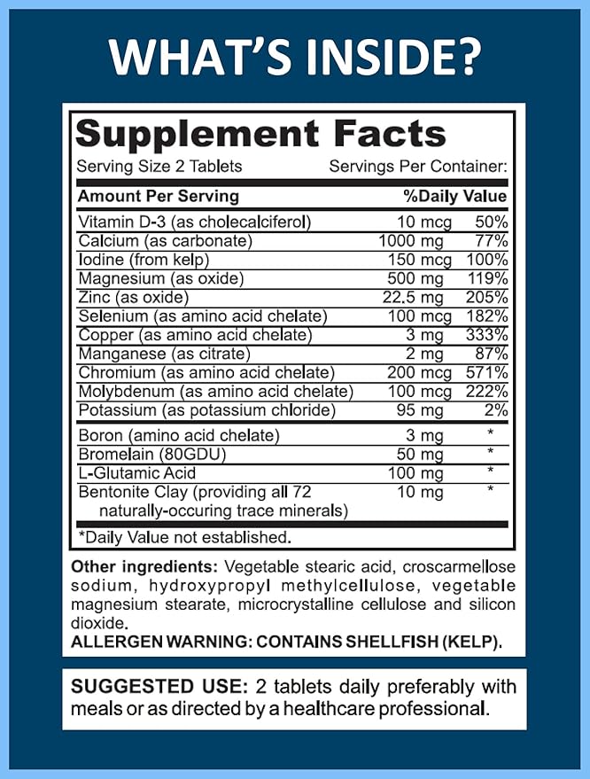 Mega Minerals Supplement by Youfit Nutrition | All 72 Trace Minerals | Premium Formula with Source of Minerals and Immune Health Support | Iron Free | All in One |1000mg Calcium 500mg Magnesium