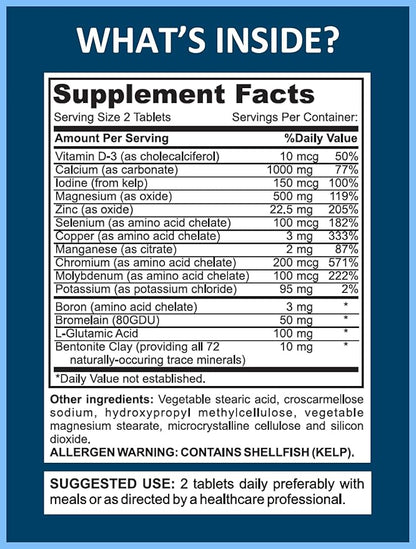 Mega Minerals Supplement by Youfit Nutrition | All 72 Trace Minerals | Premium Formula with Source of Minerals and Immune Health Support | Iron Free | All in One |1000mg Calcium 500mg Magnesium