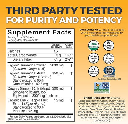 Organic Turmeric Ginger Supplements for Joint Support and Heart Health -1450 mg per Serving Tumeric and Ginger Pills with 150 of Turmeric Standardized to 95% Curcuminoids, 15mg Black Pepper Extract