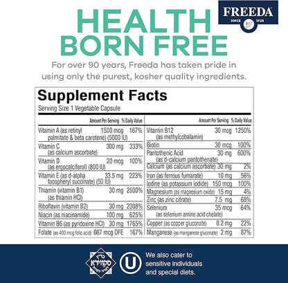 FREEDA Multivitamin – Quintabs-M with Iron – Kosher Multi Vitamins Supplements for Women Health - Multivitamins for Women & Iron-Deficient Men Adult Vitamins Multivitamin (100)