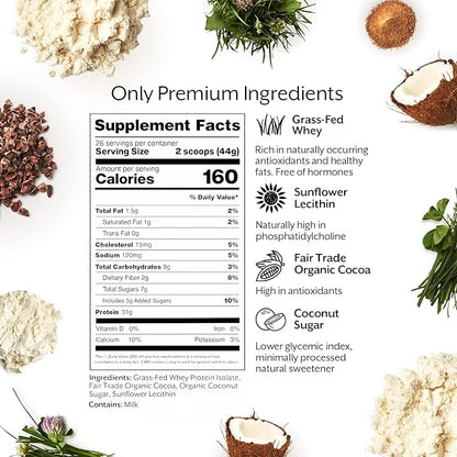 Promix Whey Protein Isolate Powder, Chocolate - 2.5lb - Grass-Fed & 100% All Natural - ­Post Workout Fitness & Nutrition Shakes, Smoothies, Baking & Cooking Recipes - Gluten-Free & Keto-Friendly