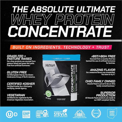 Muscle Feast Grass-Fed Whey Protein Concentrate Powder, All Natural Hormone Free Pasture Raised, Unflavored, 2lb