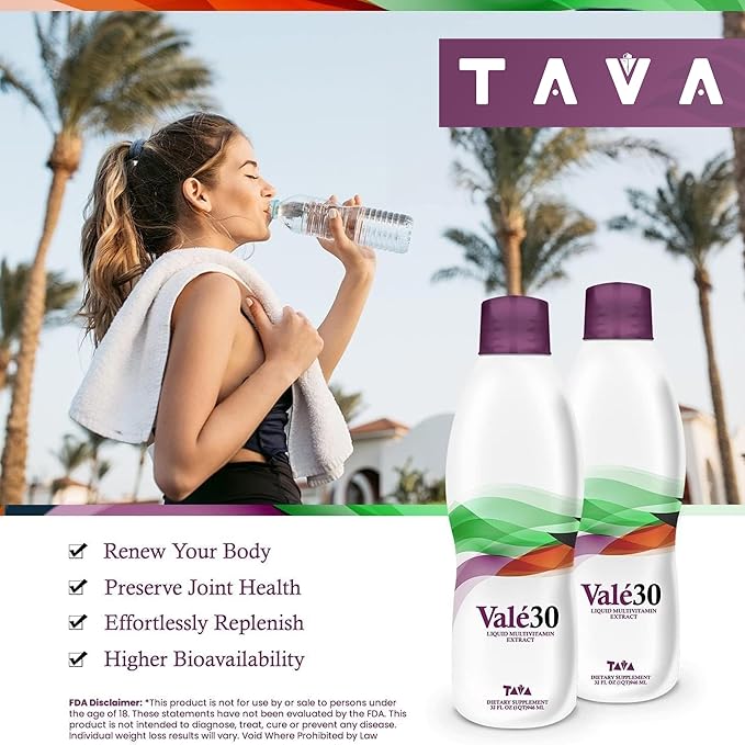 TAVA Valé30® - Liquid Multivitamin for Men, Women, and The Whole Family, Vitamin A Liquid Energy Supplements for 30 Days with Vitamin B Complex - Liquid Vitamins Boost Drink for Everyone - 2 Bottles