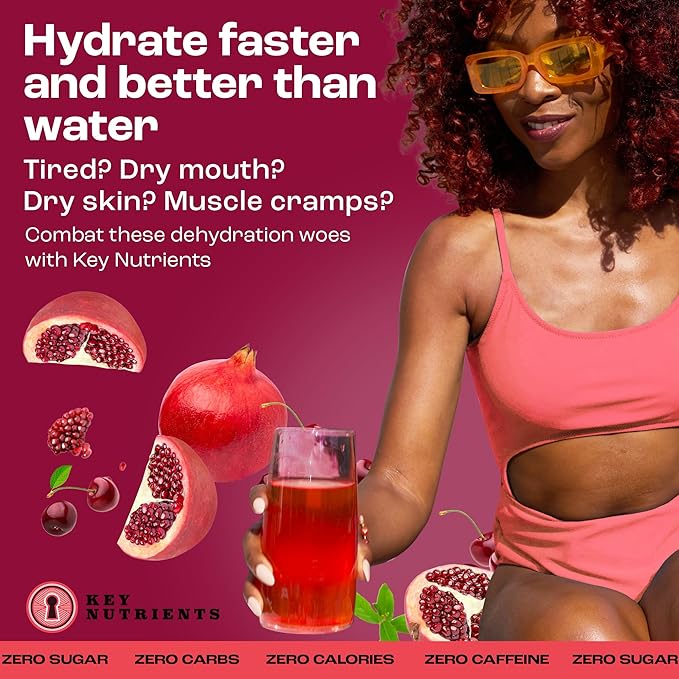 KEY NUTRIENTS Multivitamin Electrolytes Powder Packets - Sweet Cherry-Pom 40 Pack Hydration Packets - Travel Hydration Powder - No Sugar, No Calories, Gluten Free - Made in USA