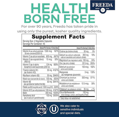 FREEDA Multivitamin – SCD Multivitamin - Kosher Multi Vitamins Supplements for Women Health - Men’s Vitamins for Men Health - Multivitamins for Men & Women Adult Vitamins Multivitamin (180 Count)